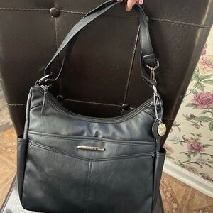 Rosetti Black Shoulder Bag with Slouchy Design and Silver Accents